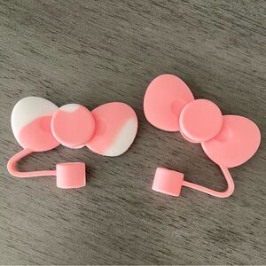 Pink Bow Straw Toppers
